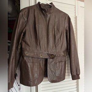 Newport News Brown Leather Jacket with detachable bottom